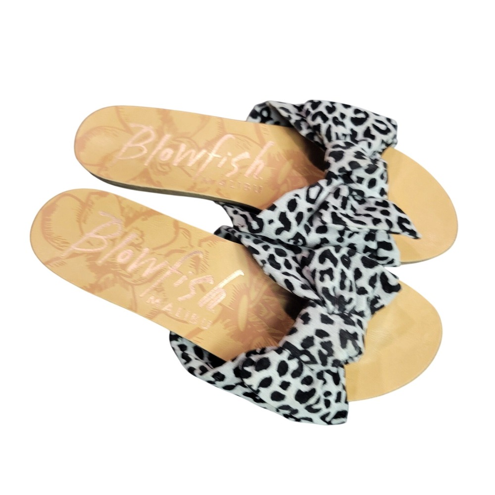 Blowfish Malibu Womens Cheetah Leopard Print Bow Slide Sandal B130 Black White 7
